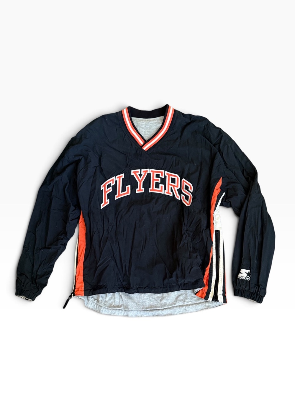 Vintage 90s STARTER Flyers NHL Pullover V-Neck Jacket Windbreaker in Black